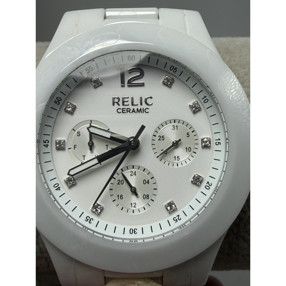 Relic ZR15623 Ceramic Ladies White Watch New Battery 38MM 7"